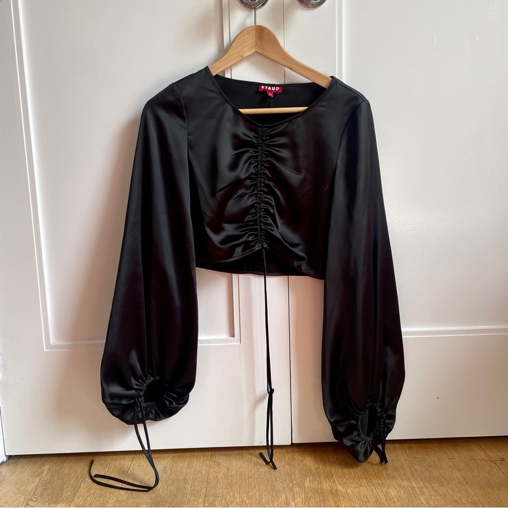 STAUD silky black long sleeve Blossom blouse
